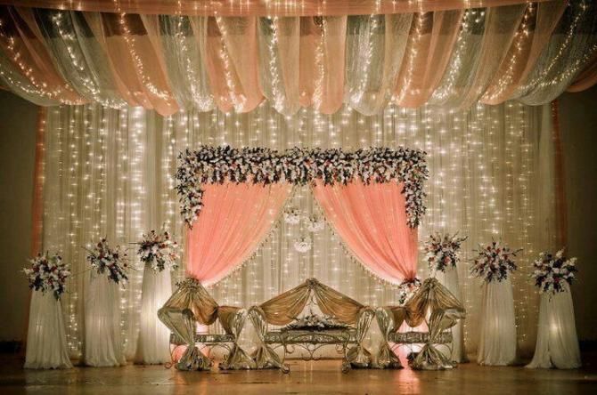 A Simple Wedding Stage Decor with Fairy Lights