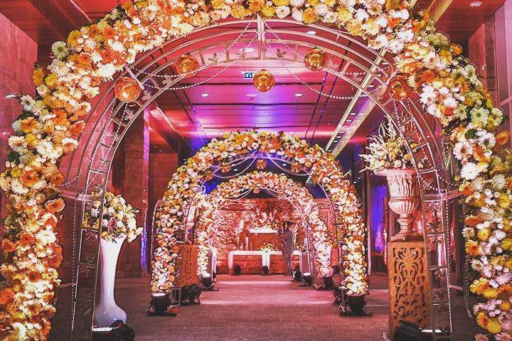 Floral Archway Simple Engagement Stage Decoration