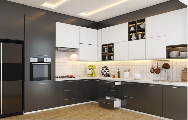 Black-And-White-Modern-L-Shaped-Kitchen-Design