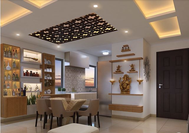 Modern Floating Shelves Mandir Design for Living Room