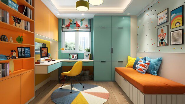 Modern Orange Colour Combination for Bedroom