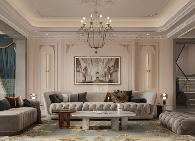 Luxury Classic Living Room Interior Design With Wall Trims