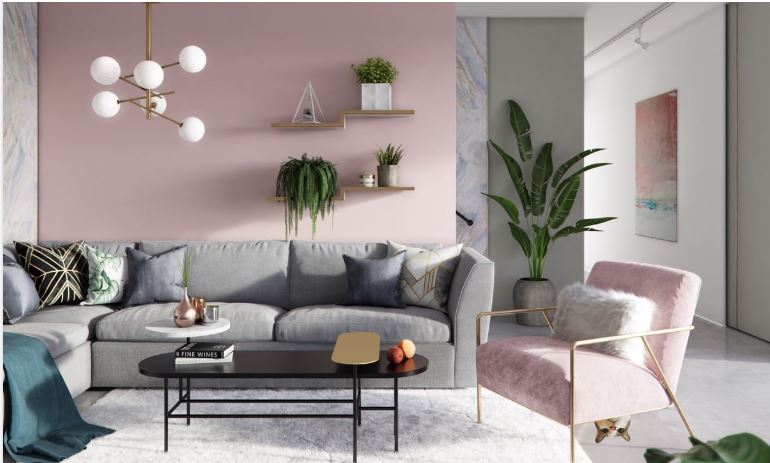 sofa colors Light Gray and Pastel Pink