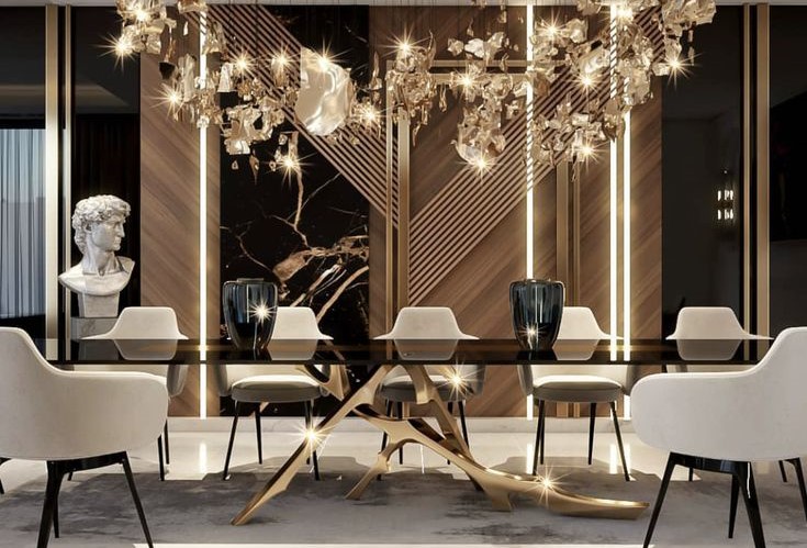 Black And Gold With Light Wood Dining Hall Color Combination