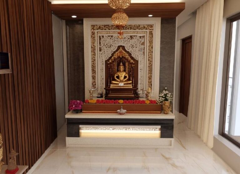 Carved-Pooja-Panel-with-Modern-Altar