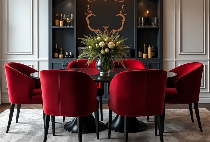 Grey, Red And White Dining Room Color Combination