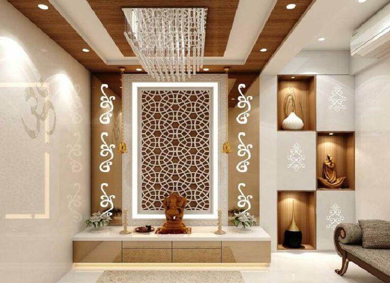 Modern Pooja Room with Geometric Screen