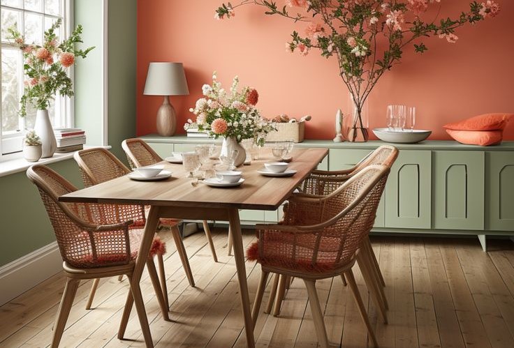 Muted Green And Pale Orange Two Color Combination For Dining Room