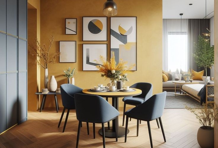 Yellow, Blue And Black Dining Room Color Combination