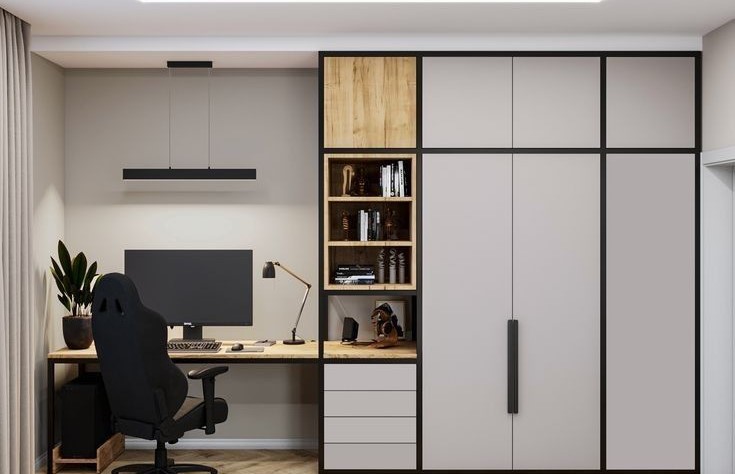 A Wardrobe that has Drawers and a Bookshelf