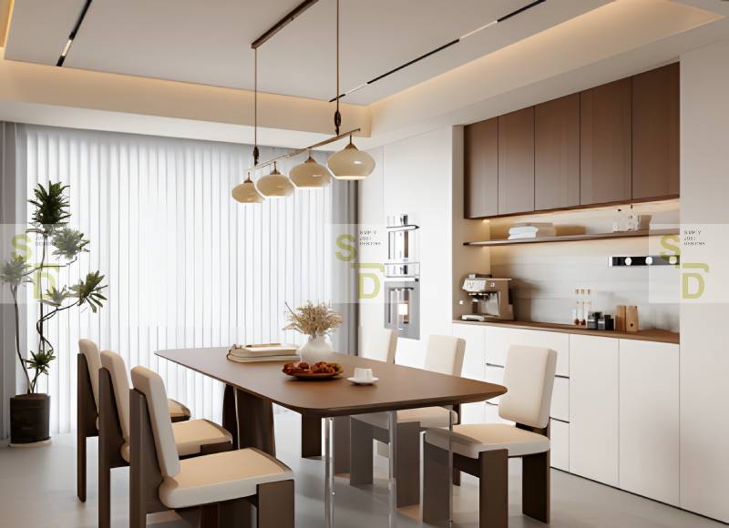 Modern Dining Room with Integrated Kitchen View