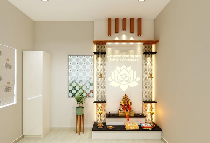 Wall-Mounted Puja Unit with Backlighting
